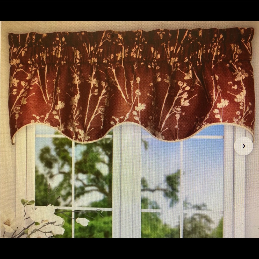 Burgundy with gold detail window valances